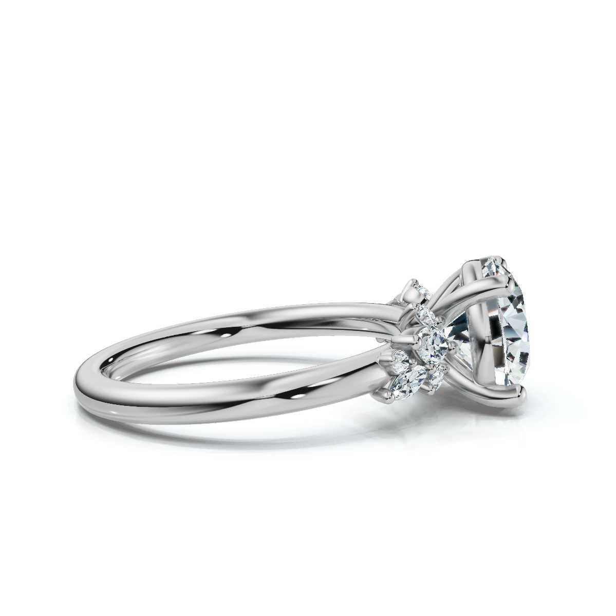 14K Solid Gold 2 CT Round Diamond Ring with Diamond Accents (6B9C27)