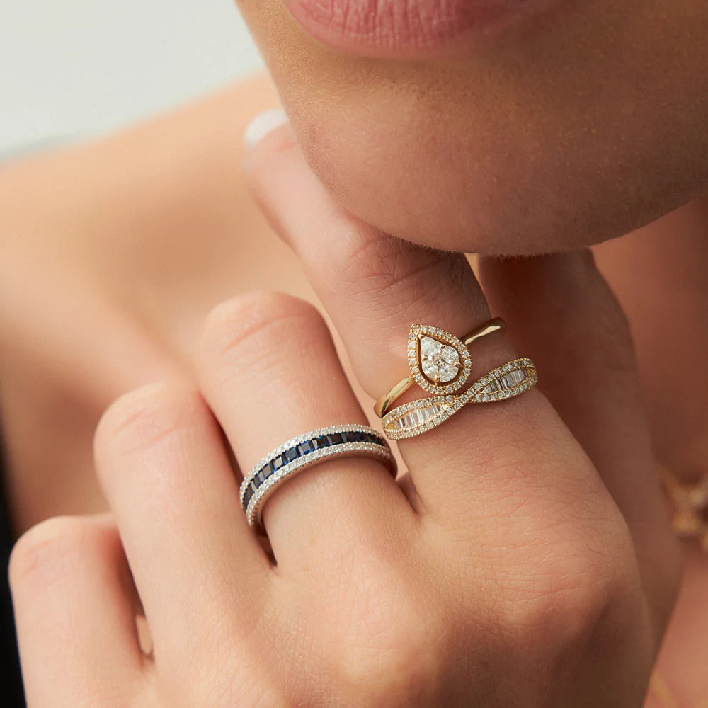Solid Gold Baguette & Round Diamond Nesting Ring