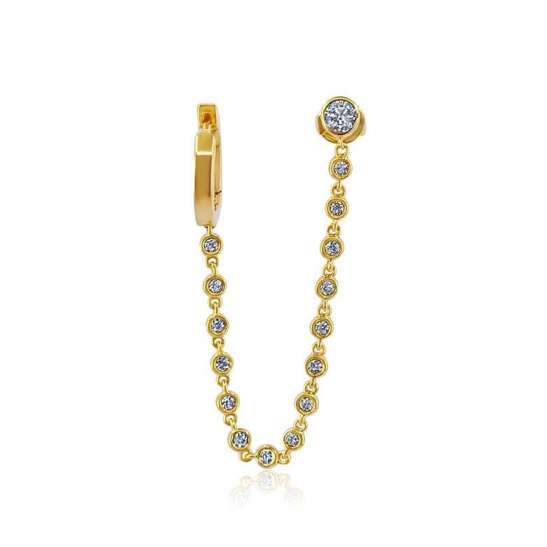 Solid Gold Hoop To Stud Bezel Diamond Connecting Earring (DE2D14)