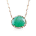Solid Gold Emerald Pendent Necklace With Pave Diamond Surround