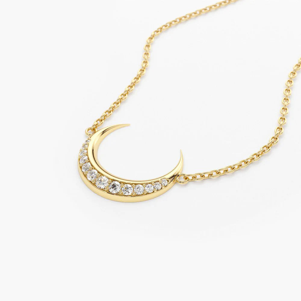 Solid Gold Diamond Crescent Moon Necklace (5C0E35)