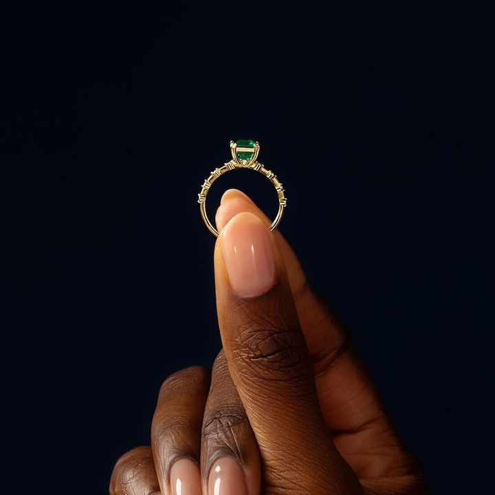 Solid Gold Solitaire Emerald Ring