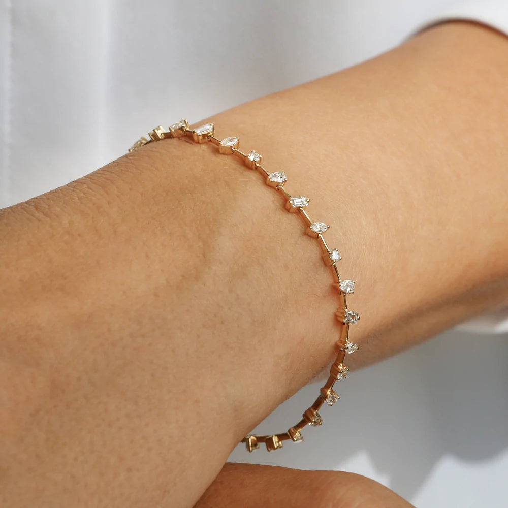 Solid Gold Multi-Shape Slant Diamond Bracelet