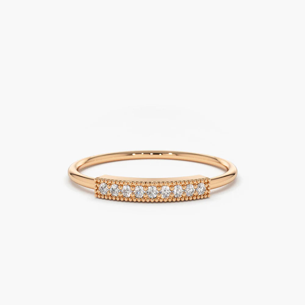 Solid Gold Single Row Pave Diamond Ring