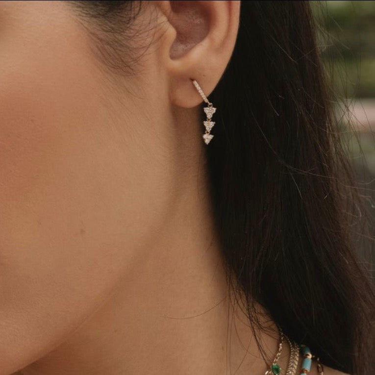 Solid Gold Diamond Large Trio Drop Hoop Earring