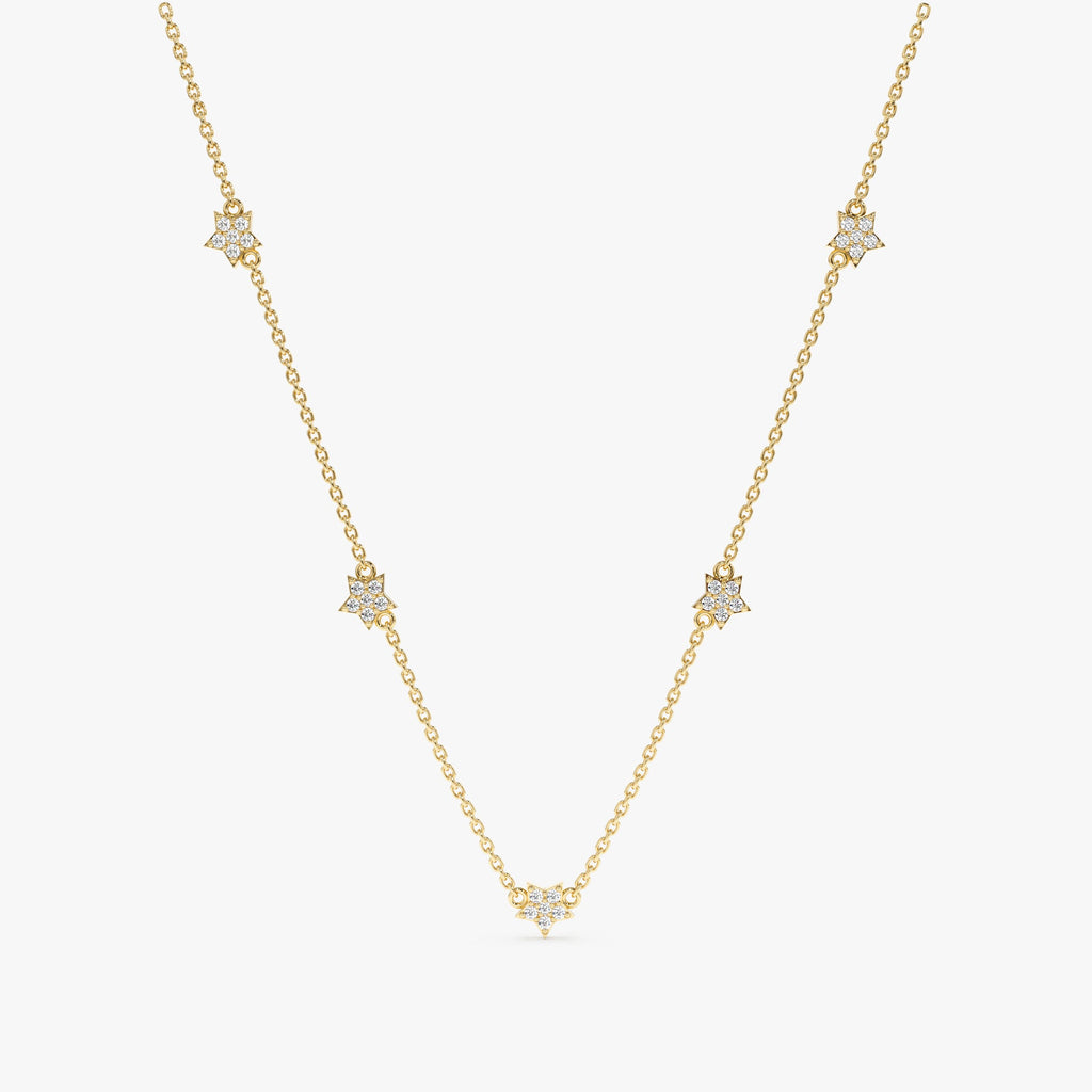 Solid Gold Diamond Star Station Necklace
