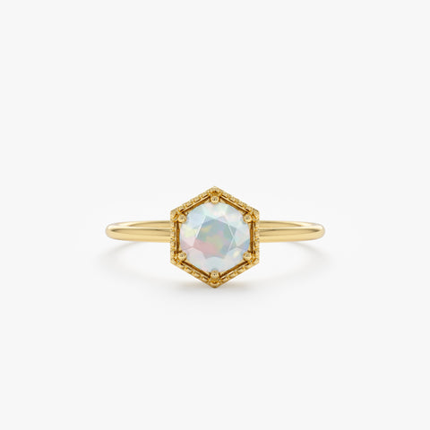 Solid Gold Hexagon Opal Ring (17BA21)