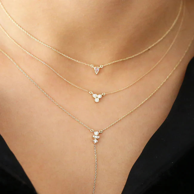 Solid Gold Bezel Set Trio Diamond Necklace