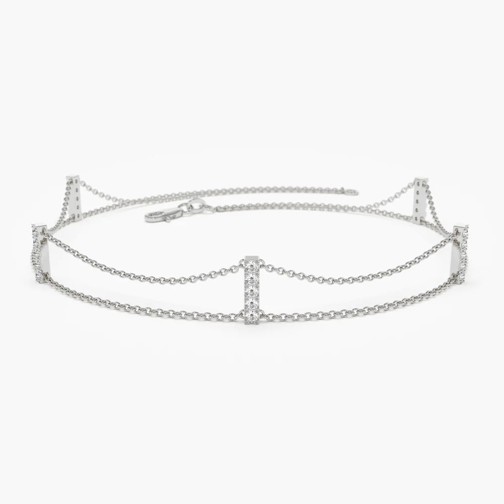 Solid Gold 5 Station Diamond Bar Bracelet