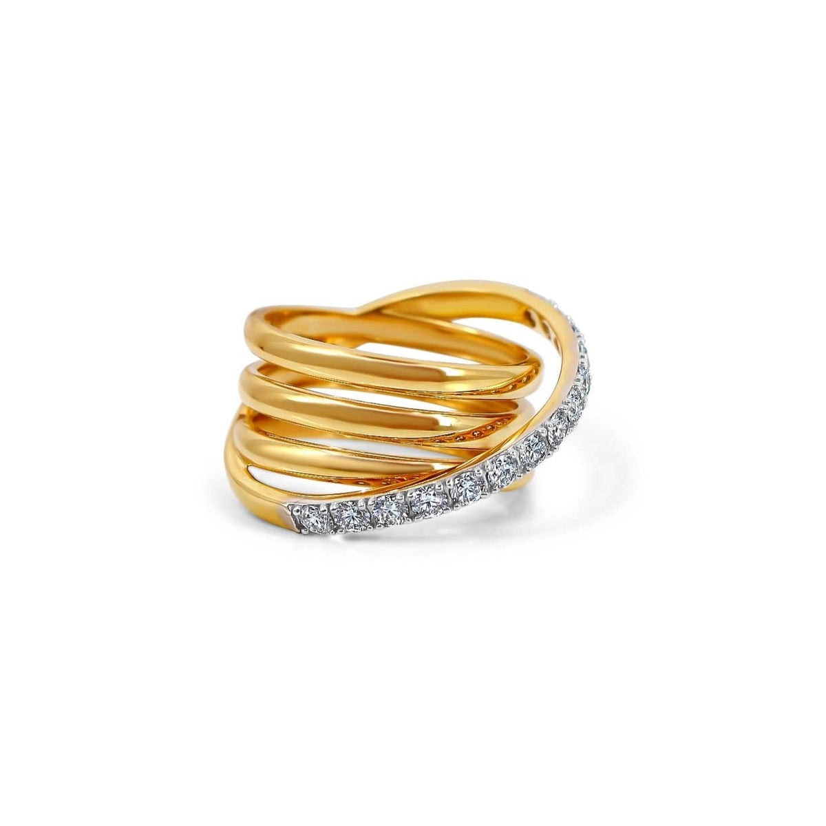 Solid Gold Diamond Line Triple Row Ring