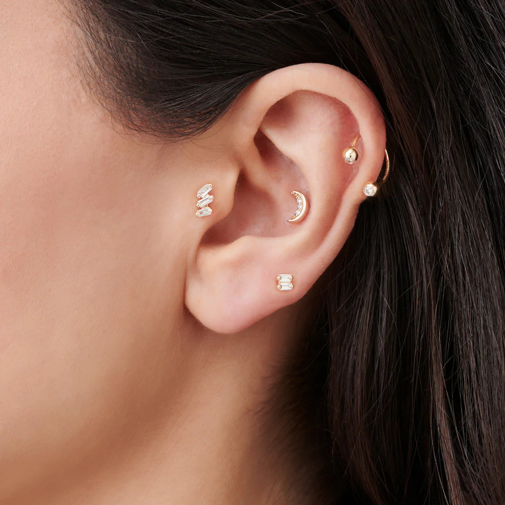 Solid Gold Crescent Moon Helix Piercing Studs
