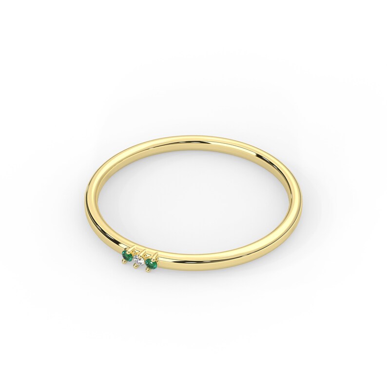 Solid Gold 1.2 MM Natural Emerald and Diamond Ring