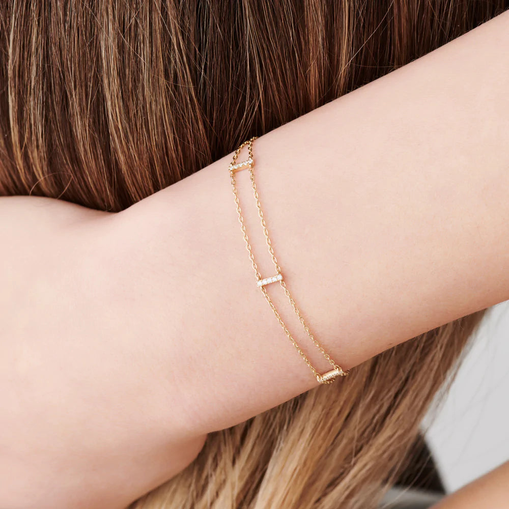 Solid Gold 5 Station Diamond Bar Bracelet