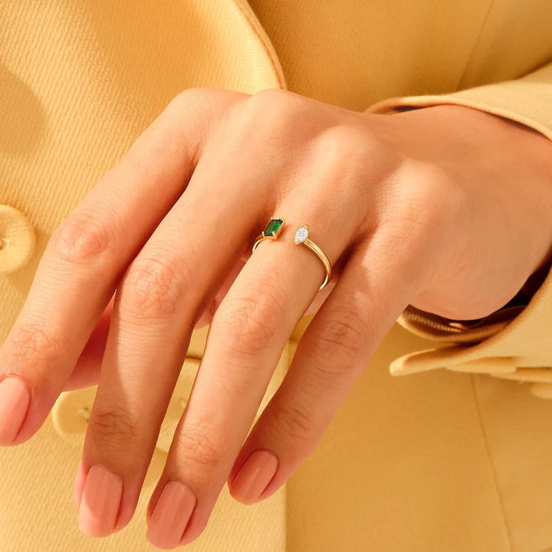 Solid Gold Open Emerald Ring