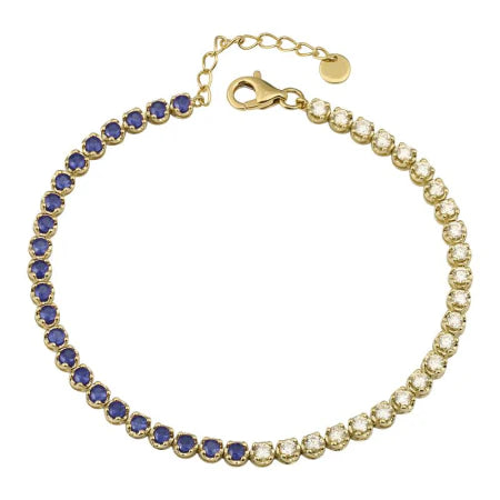 Solid Gold Tennis Bracelet Rose Gold Split Blue Sapphire & Diamond Adjustable