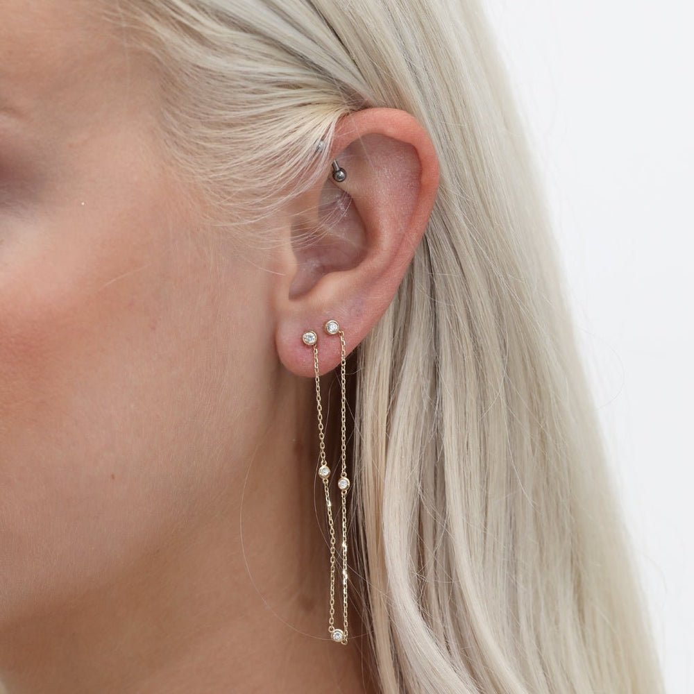 Solid Gold Multi Diamond Hanging Chain Studs