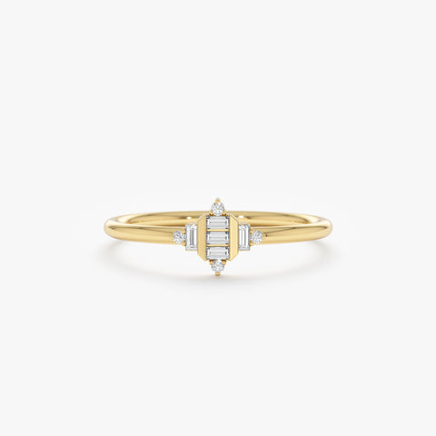 Solid Gold Minimalist Diamond Art Deco Ring (A868B3)