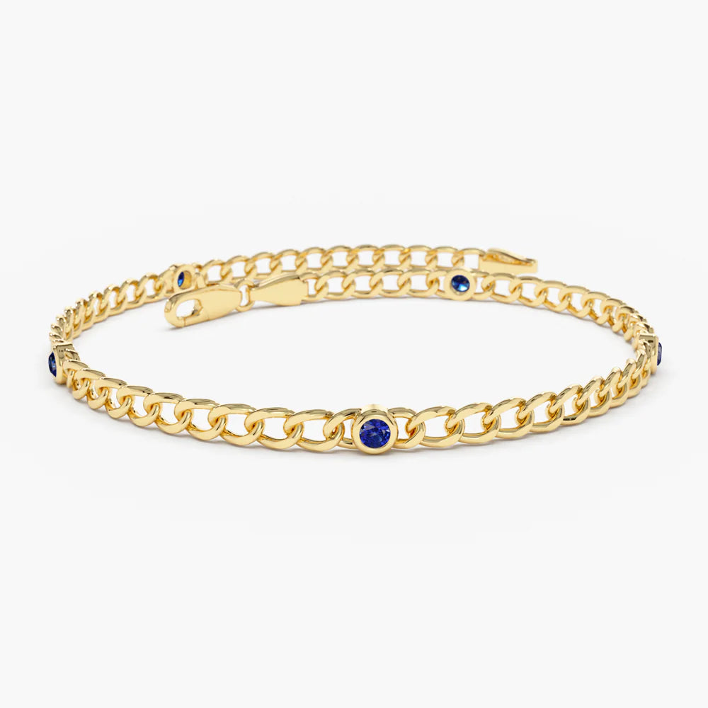 Solid Gold Cuban Link Bracelet with Sapphires