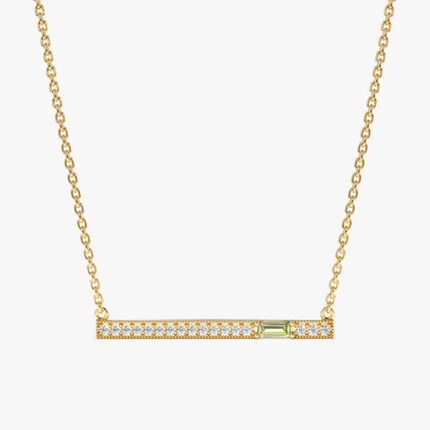 Solid Gold Peridot Diamond Bar Necklace (16B951)