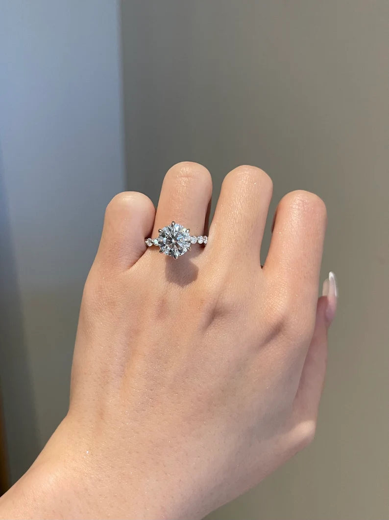 Solid Gold 3.5CT Brilliant Round Moissanite Engagement Ring For Women