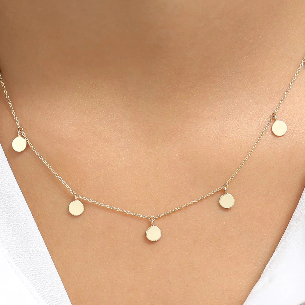 Solid Gold Coin Disc Choker Necklace