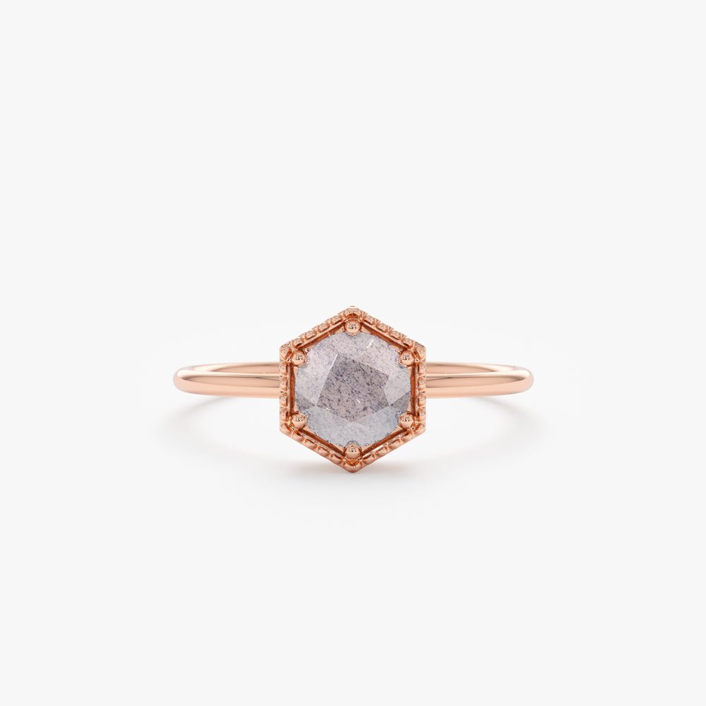 Solid Gold Hexagon Labradorite Ring (32C322)