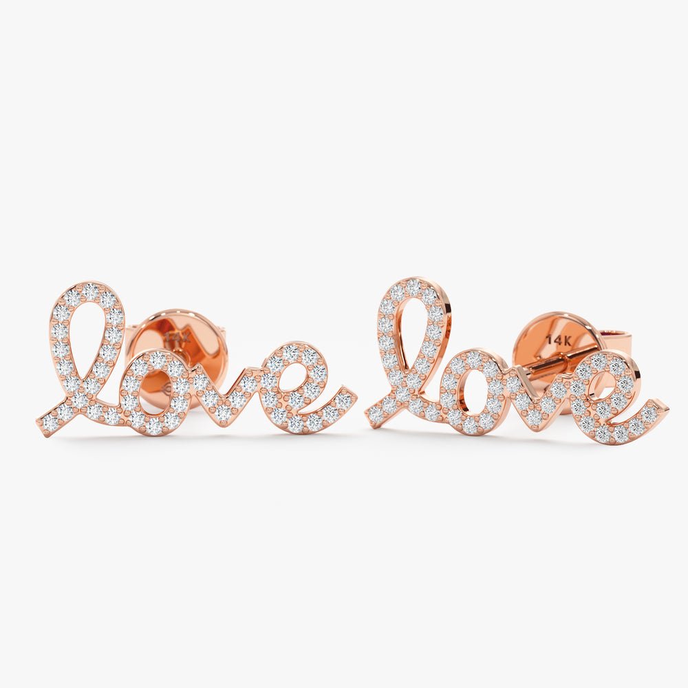 Solid Gold Love Script Diamond Studs