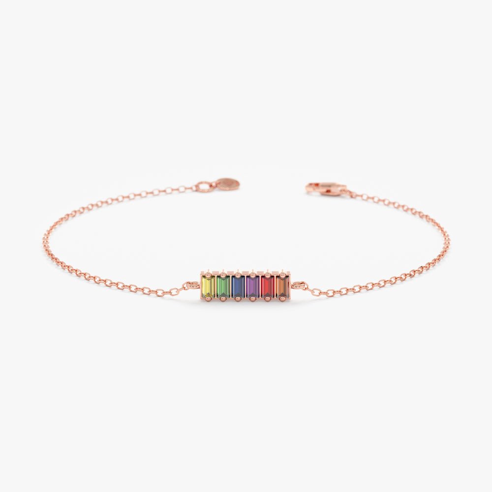 Solid Gold Rainbow Sapphire Bar Bracelet