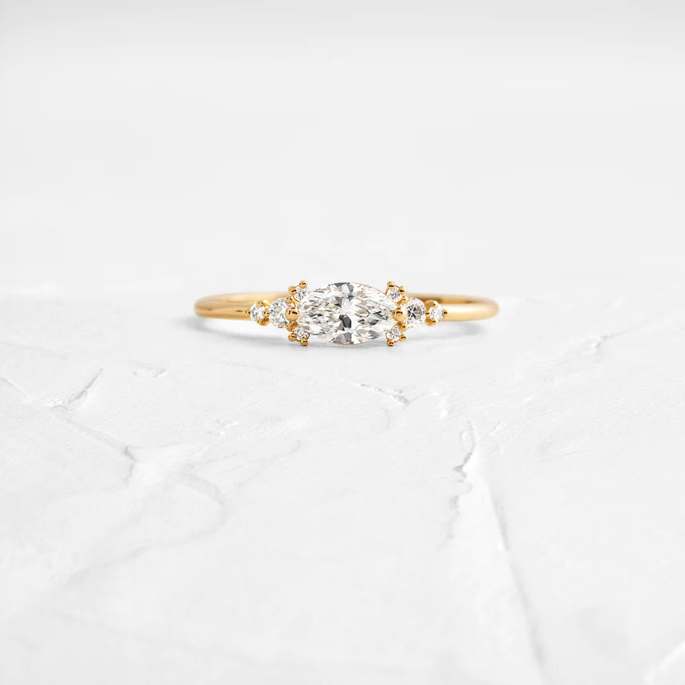 Solid Gold Aperture Ring, 0.35ct. Marquise Cut Diamond Moissanite Ring