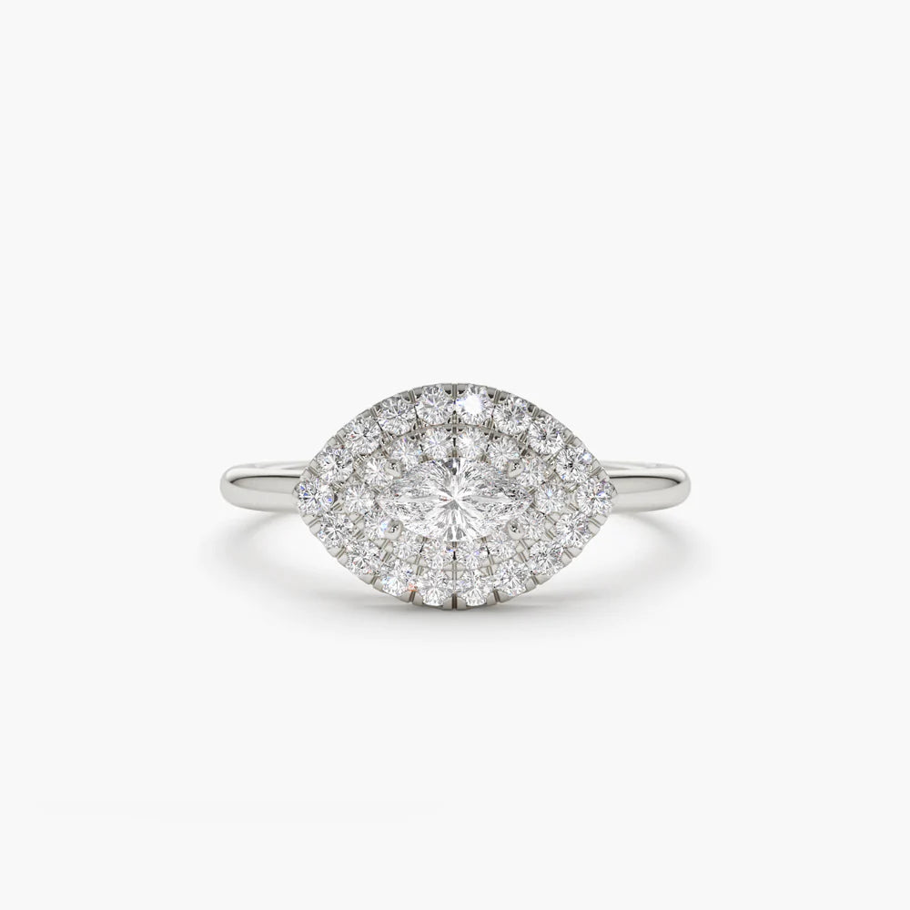 East to West Double Halo Marquise Moissanite Ring, photo 5