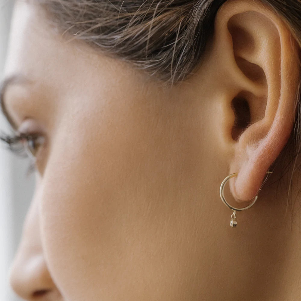 Solid Gold Hoop with Dangling Diamond
