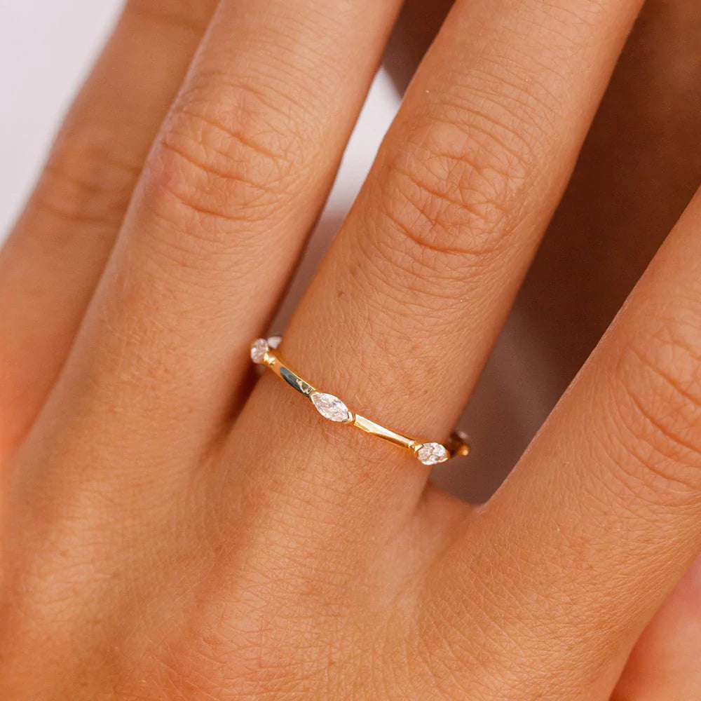 Solid Gold Stackable Marquise Diamond Eternity Ring