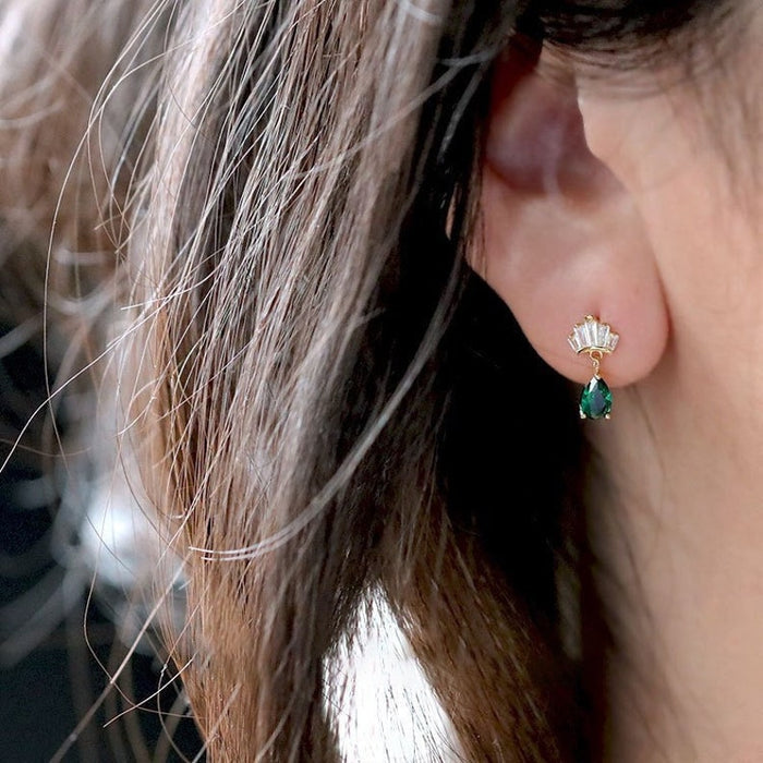 Solid Gold Crown Emerald And Diamond Stud Earring