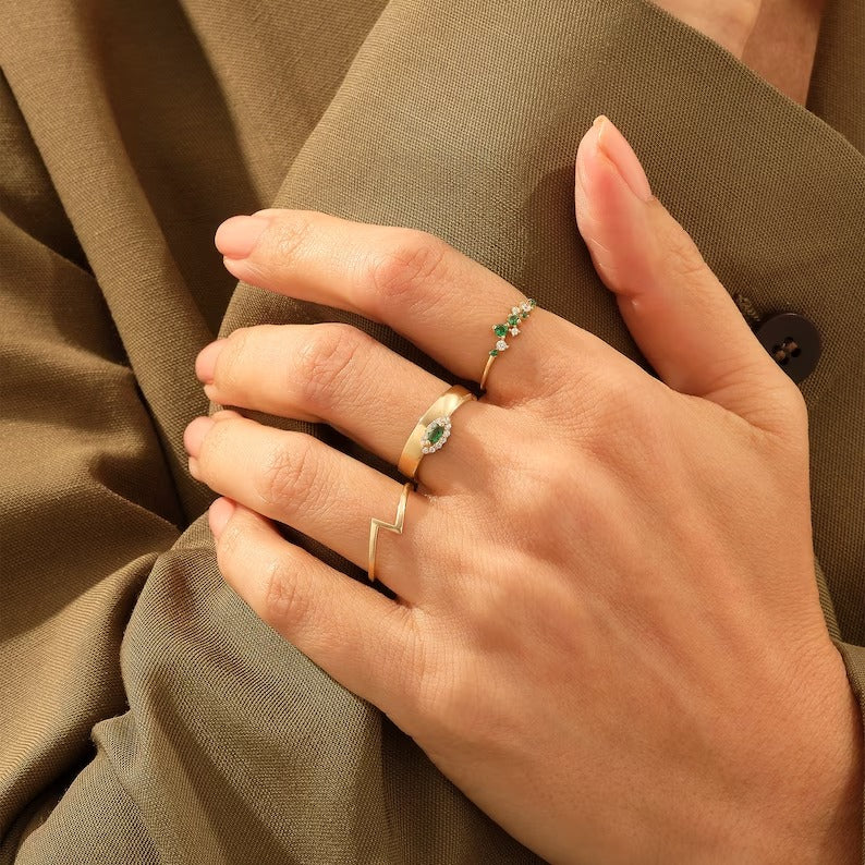 Solid Gold Marquise Emerald Band Ring