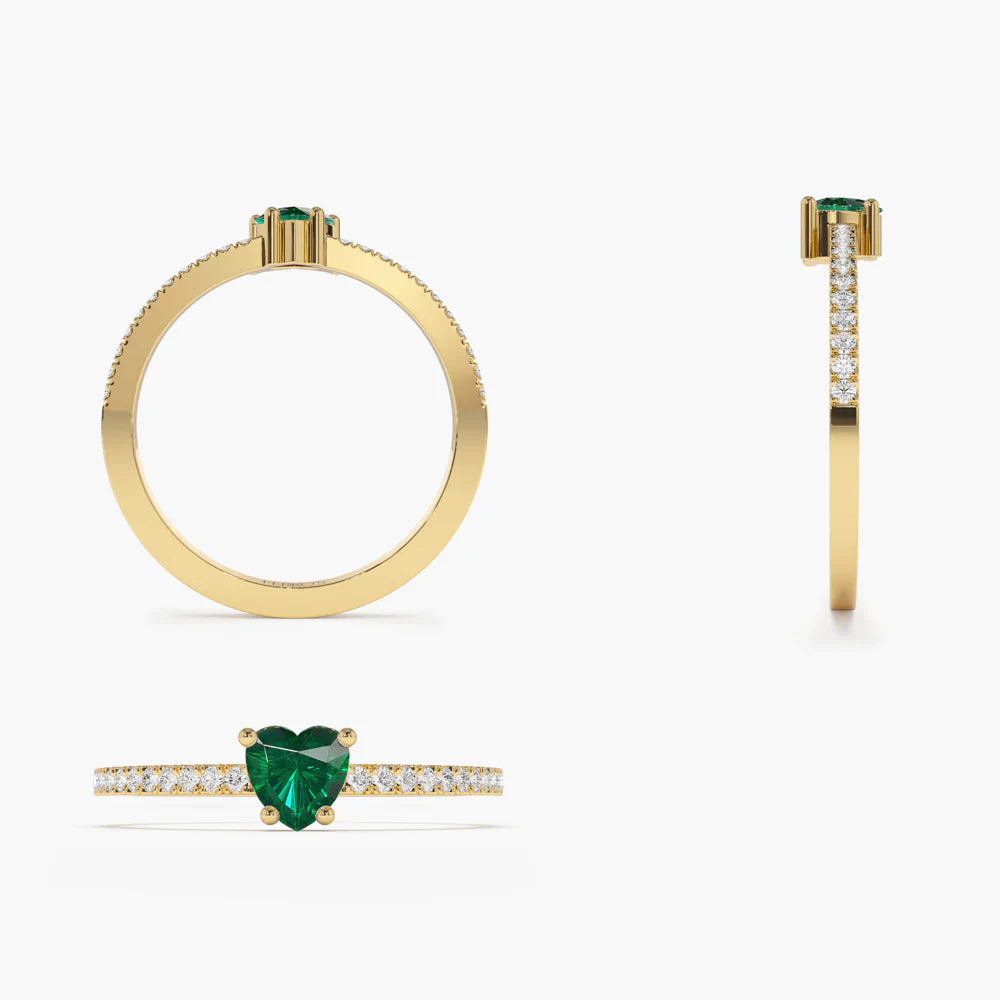 Solid Gold Heart-Shaped Emerald Ring