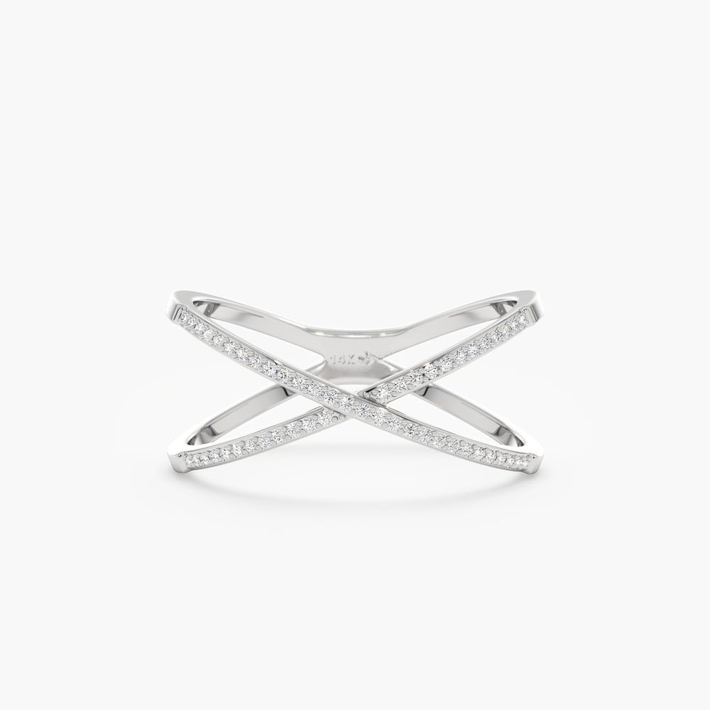 In Solid Gold Diamond X Ring