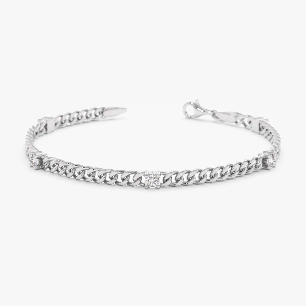 Solid Gold Cuban Link Diamond Station Bracelet