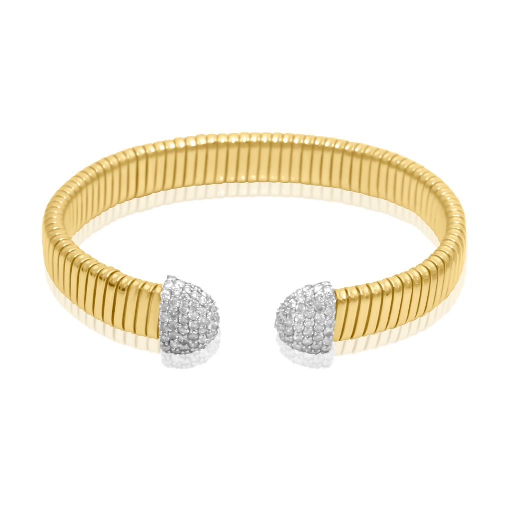 Solid Gold Flexible Pave Diamond Round Ends Bangle