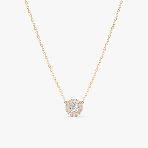 Solid Gold Diamond Halo Pendant Necklace (8C5406)