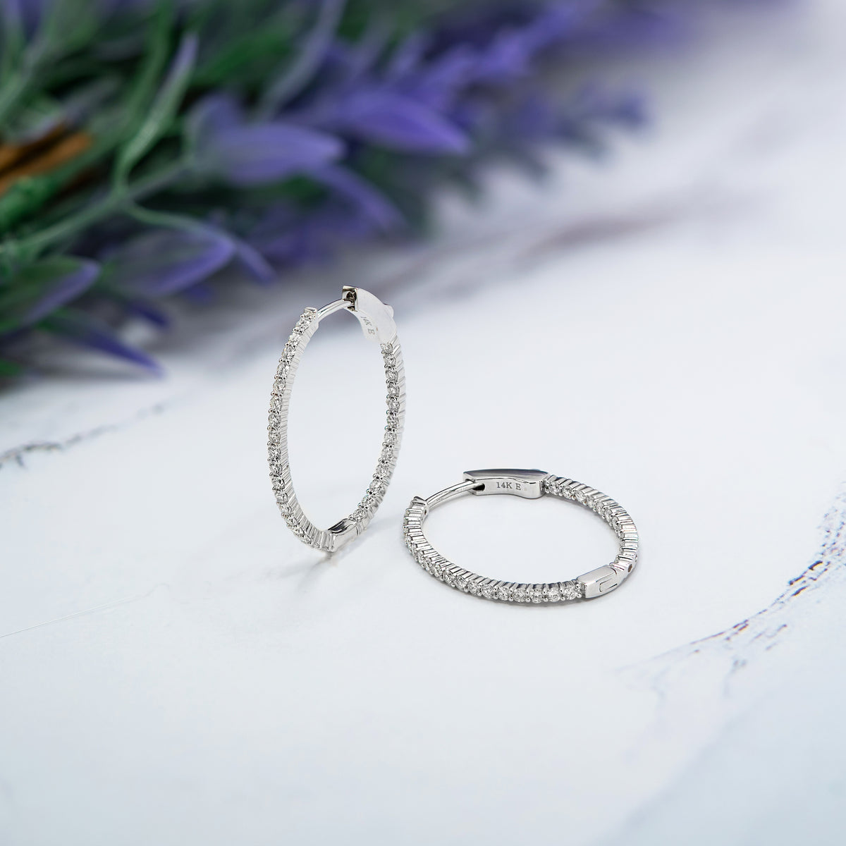 Solid Gold Lab-Created Diamond Small Oval Hoop Earrings