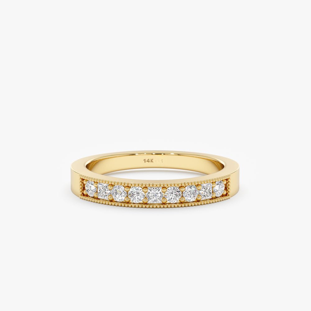 Solid Gold Milgrain Edge Diamond Wedding Band (41A8B5)