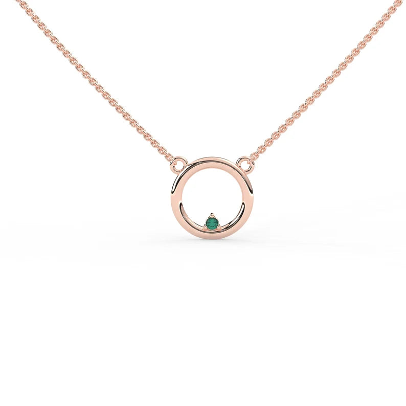Solid Gold Circle Emerald Pendant