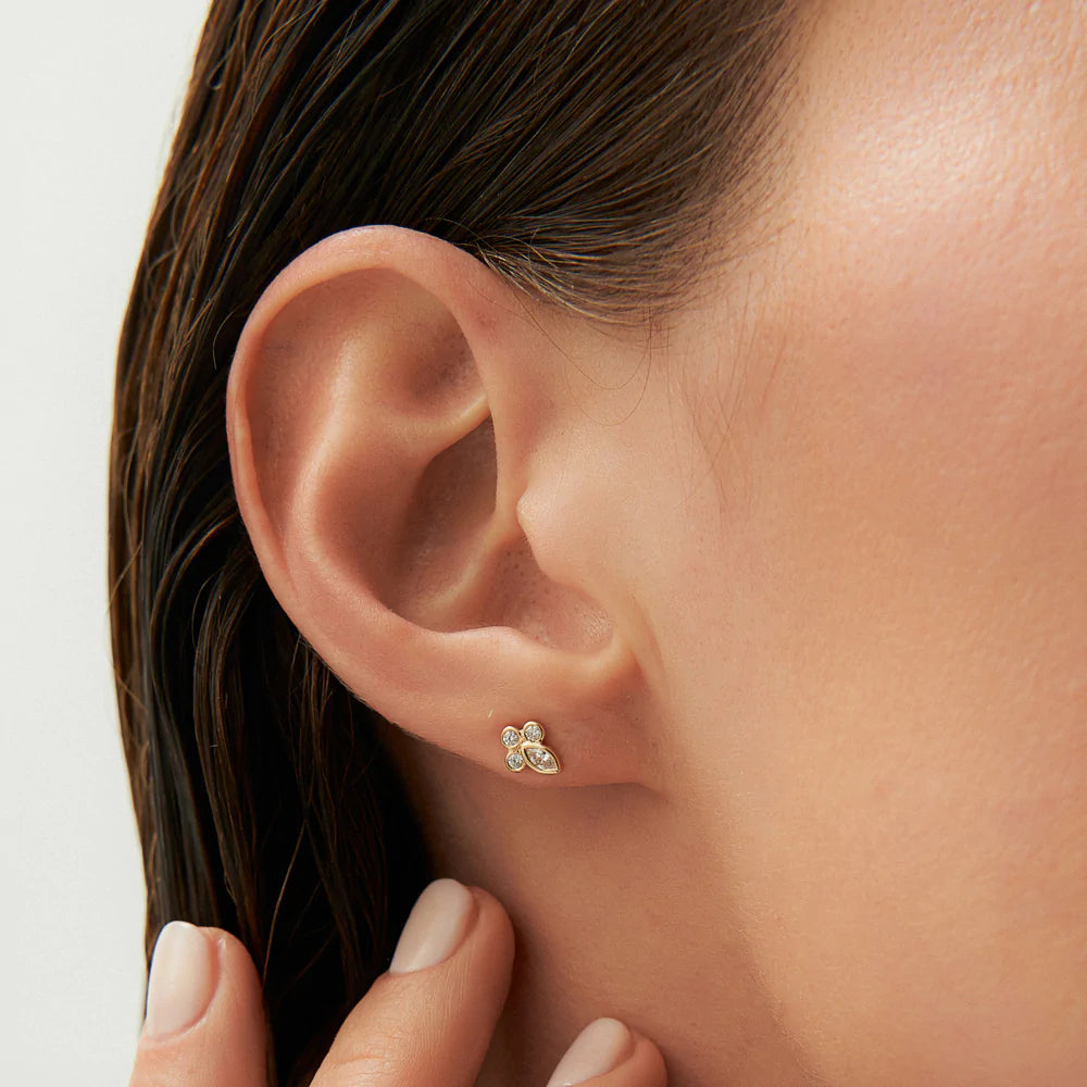 Solid Gold Marquise & Round Lab-Grown Diamond Crown Earrings