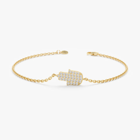 Solid Gold Pave Diamond Hamsa Hand Bracelet (A666DD)