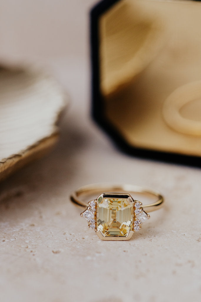 Solid Gold The Eileen 2.54 ct Emerald Cut Yellow Sapphire Ring
