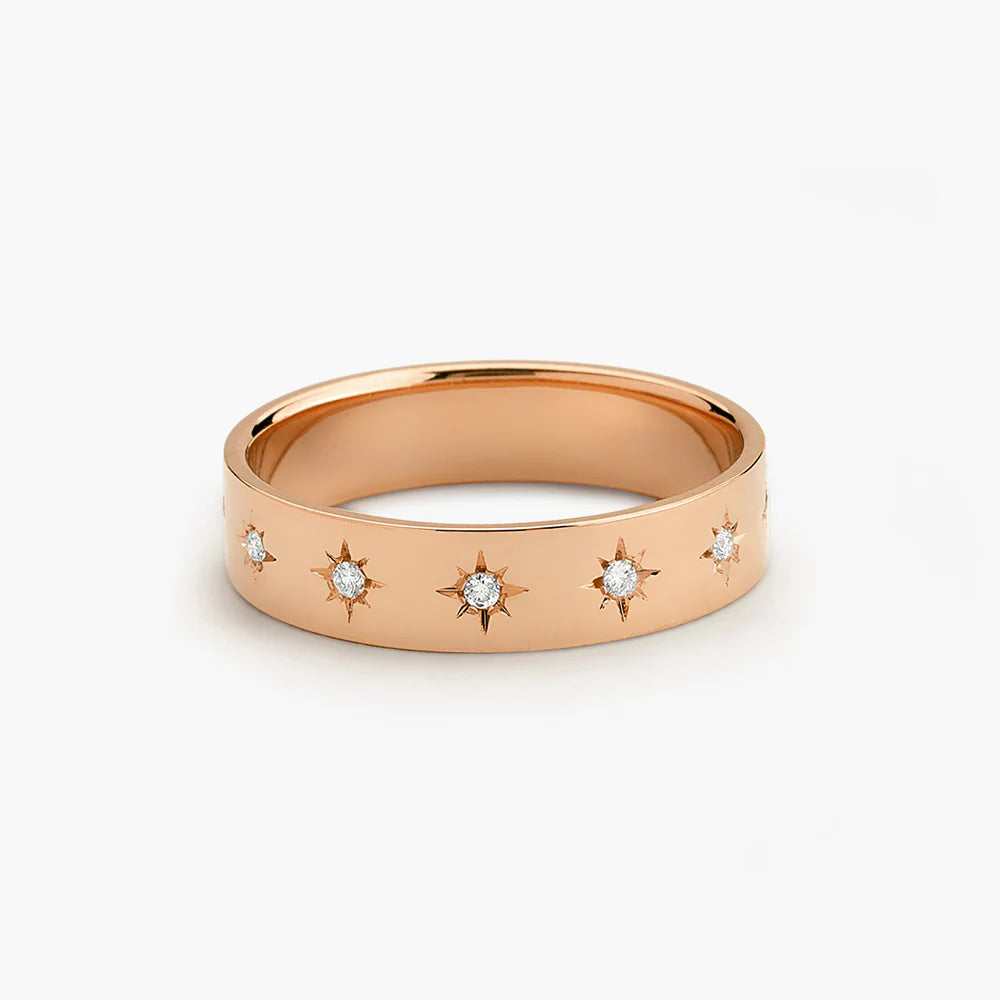 Solid Gold Starburst Diamond Signet Ring