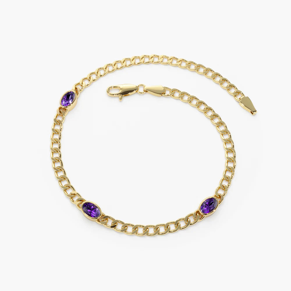 Solid Gold Cuban Link Bracelet | Bezel Setting London Blue Topaz