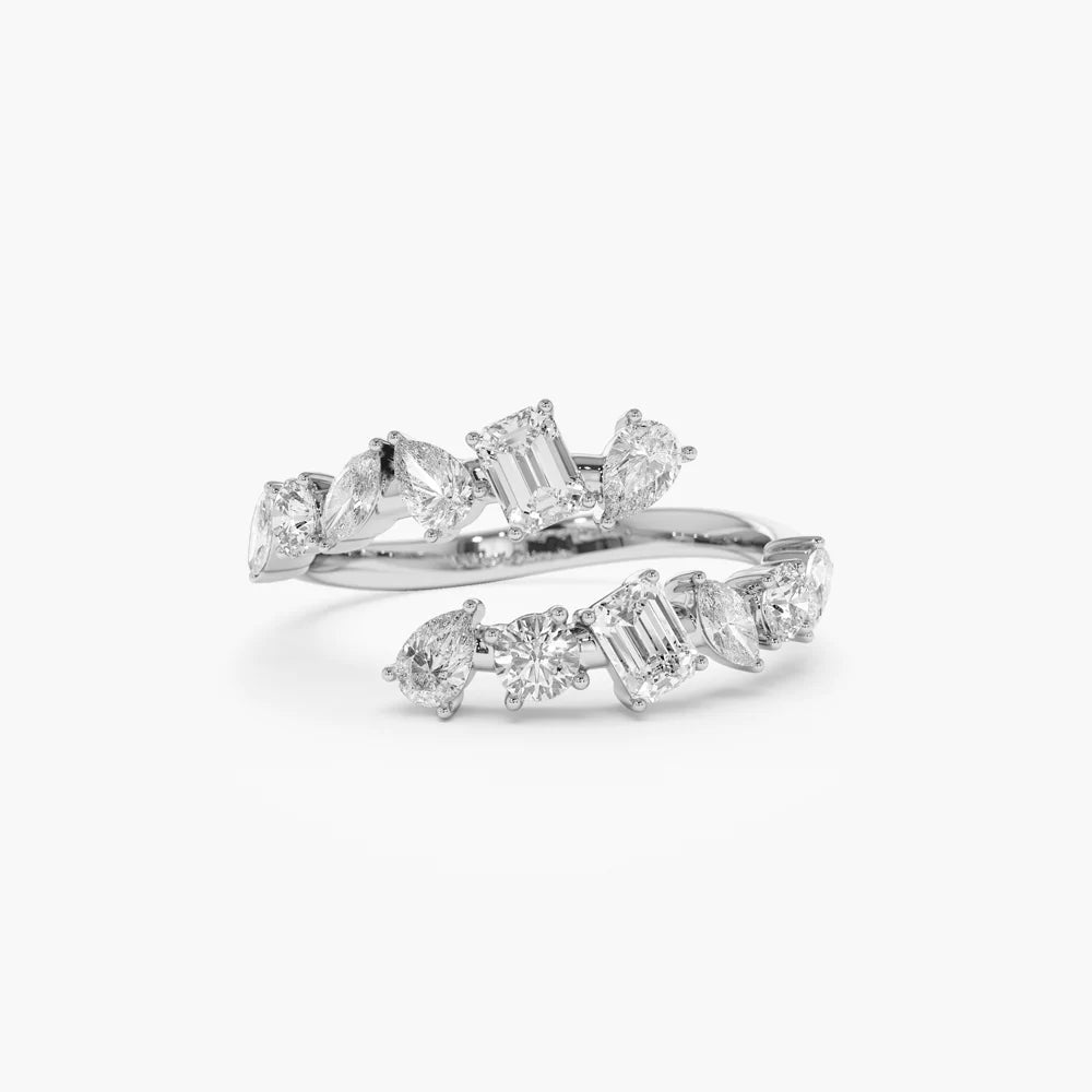 Solid Gold Cross Over Mix Diamond Ring