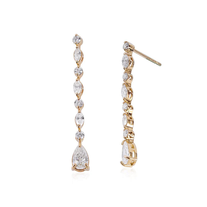 Solid Gold And Multi Diamond Drop Earrings