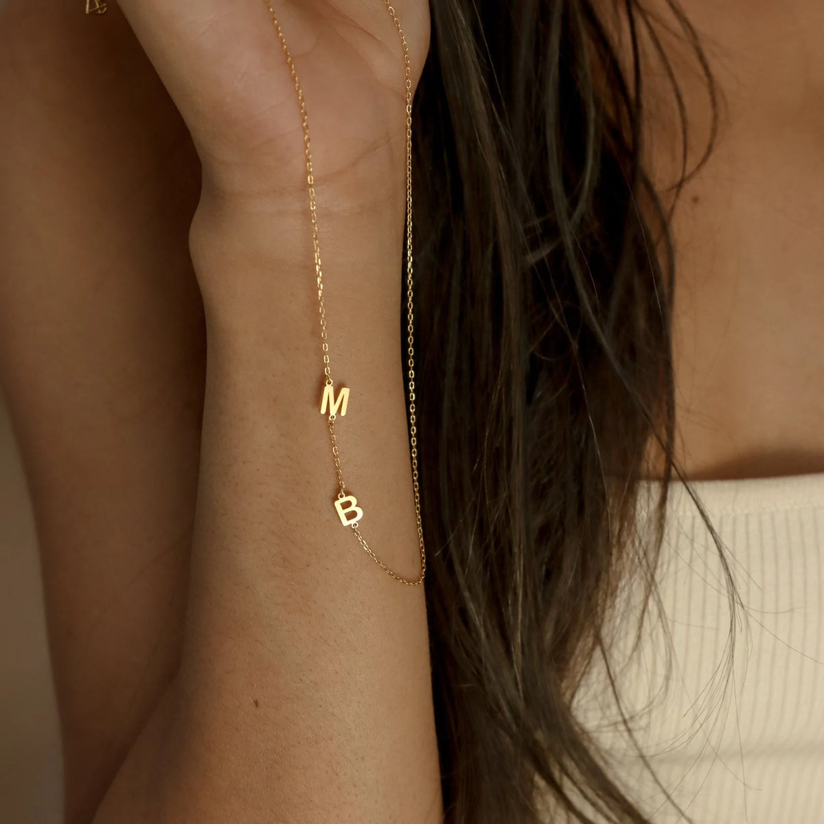 Solid Gold Sideways Initial Necklace (78378D)